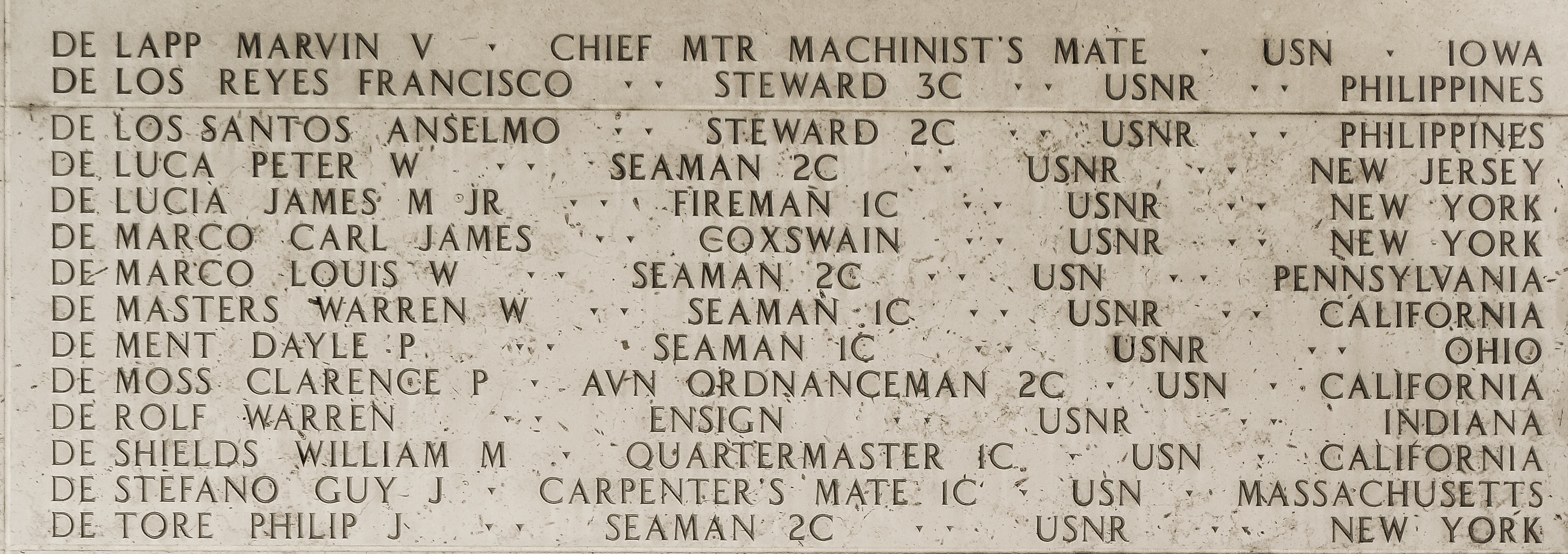 Warren W. De Masters, Seaman First Class